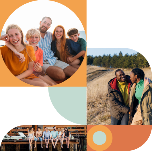 Families smiling together while on vacation